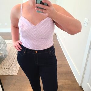 Lane Bryant Pink Chevron Stripe Linen Blend Cropped Top